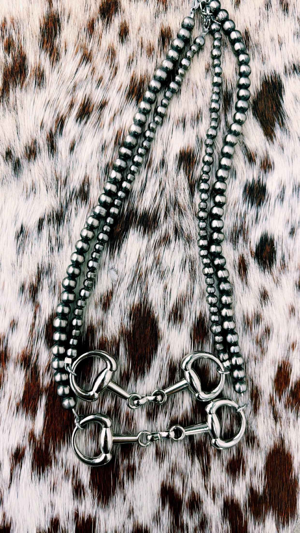 SNAFFLE BIT PEARLS: German Silver Navajo Made Pearls with sterling plated snaffle detail, 4-6mm 15-16” & 16-17” PRE ORDER: 2 week biz day TAT💕