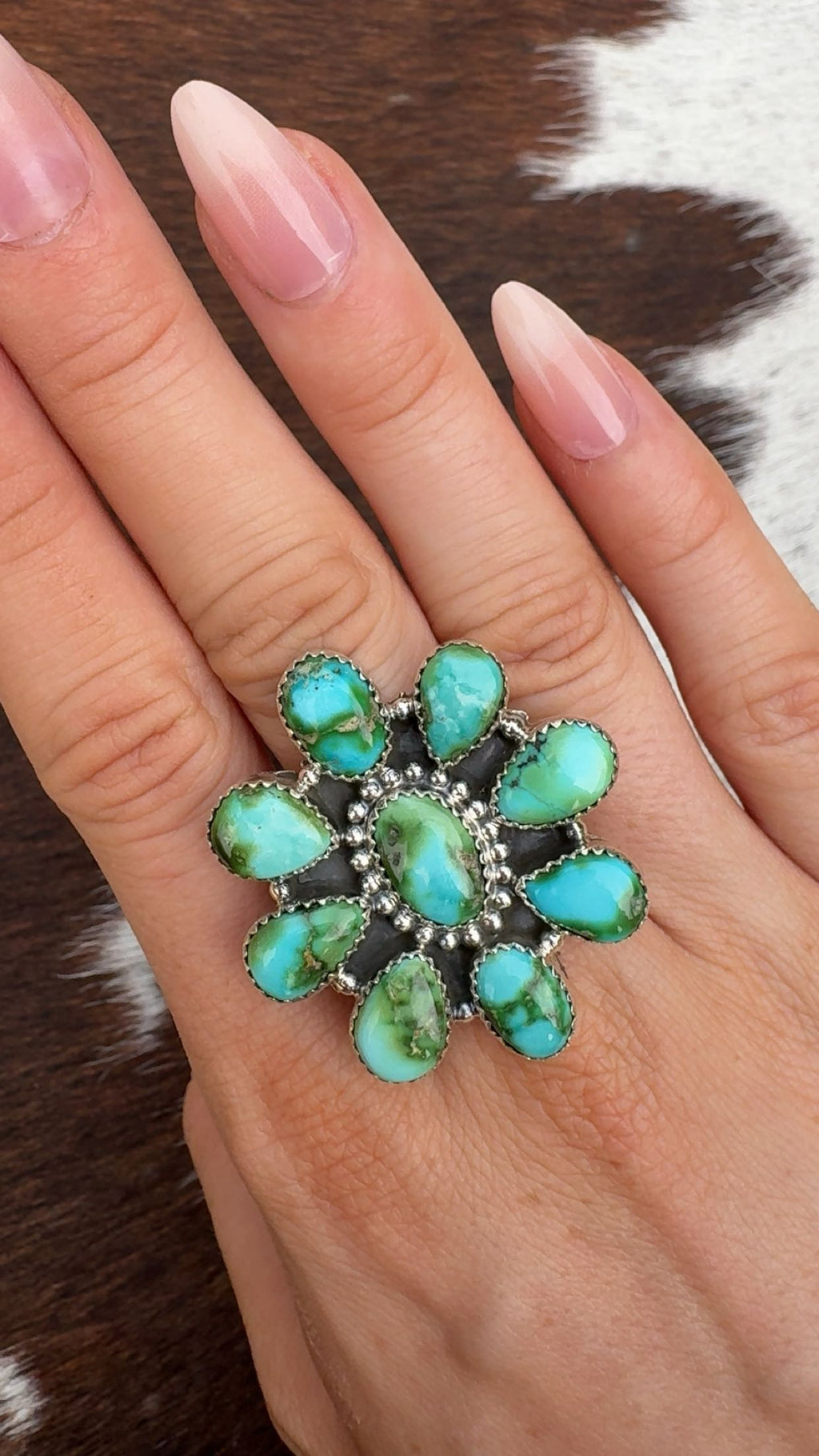 SONORAN TURQUOISE CLUSTER RINGS: Solid Sterling 925, Adjustable size 6-9.5 (All 1.5-1.75”)