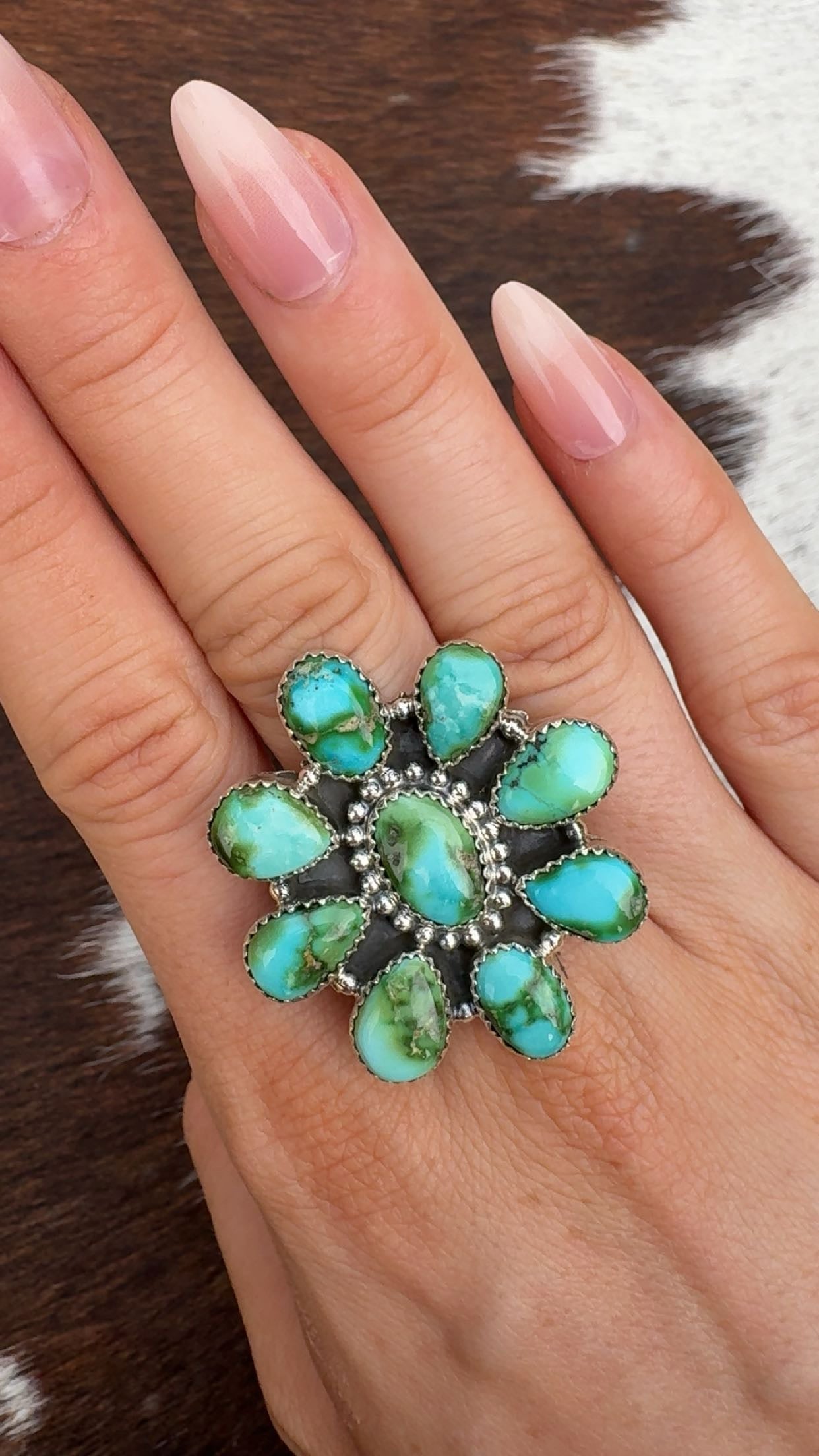 SONORAN TURQUOISE CLUSTER RINGS: Solid Sterling 925, Adjustable size 6-9.5 (All 1.5-1.75”)