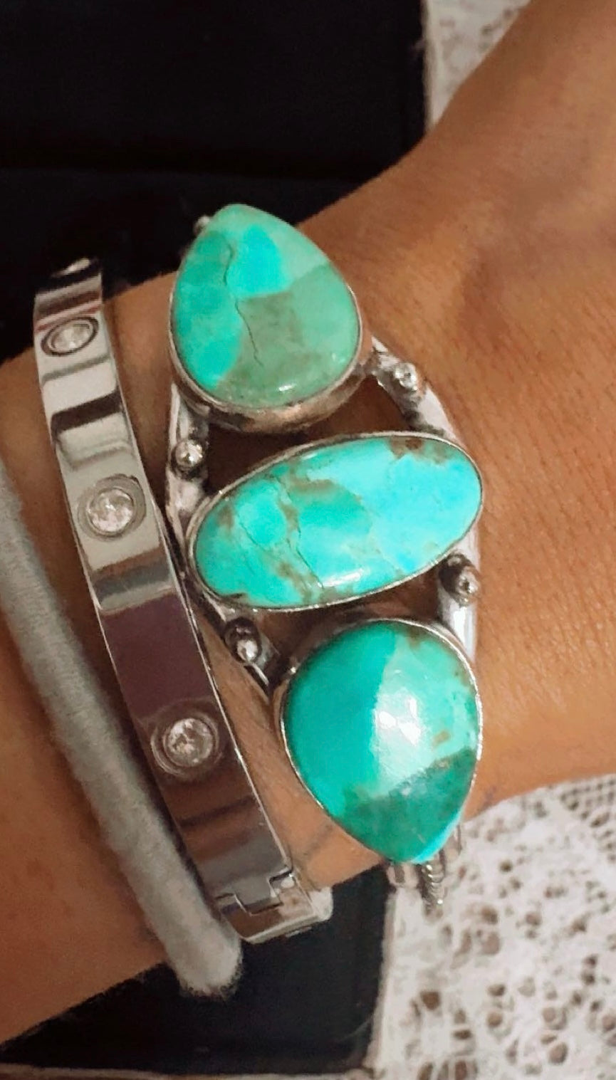 Kingman Triple Stone Cuff: Sterling 925 Plated! Fits 5.5-7” wrist