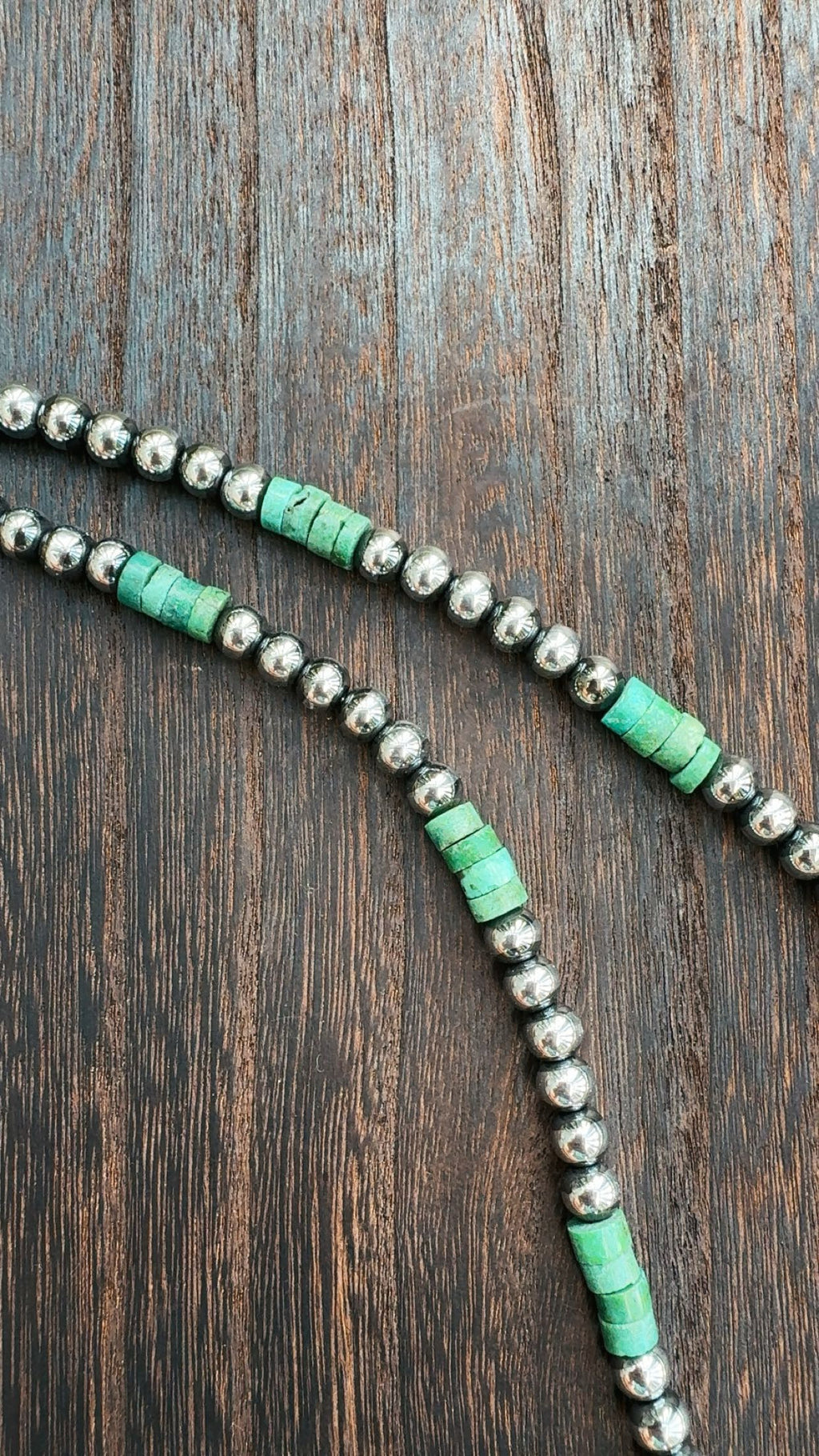 “THE DUTTON” 6mm Hematite Pearls with Green Turquoise Beads (non tarnish & hypoallergenic)**1.5 week biz day TAT to be strung!