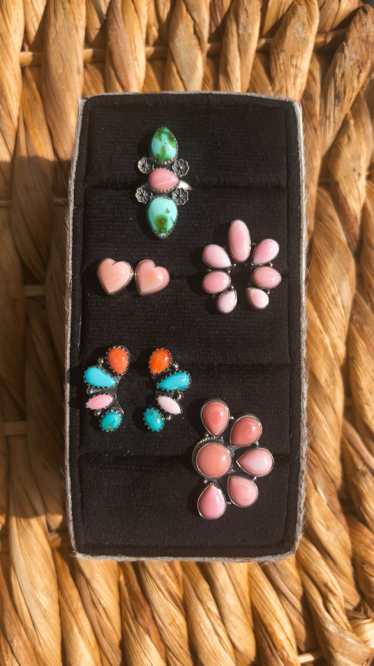 Multi Stone Drop! - featuring pink conch, red coral, kingman & Sonoran! Sterling Silver Pieces