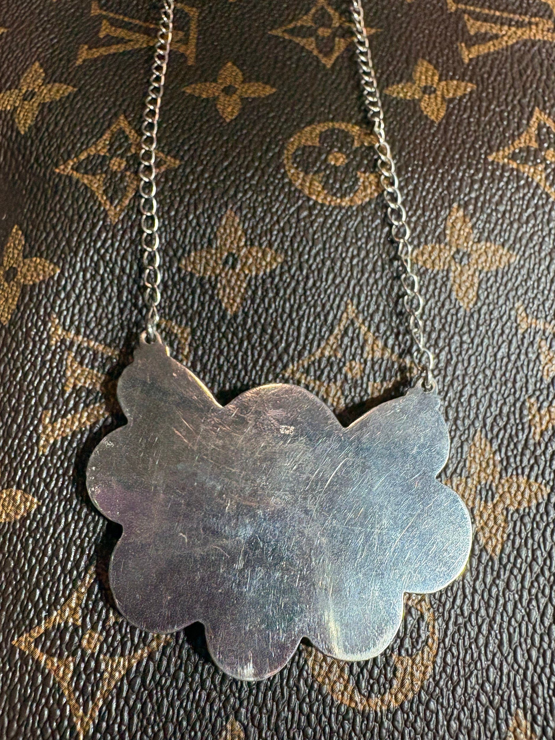 BLUEBIRD TURQUOISE STATEMENT CLUSTER NECKLACE: Sterling Silver 925 (2 1/8” by 1.5”) 20” adj chain