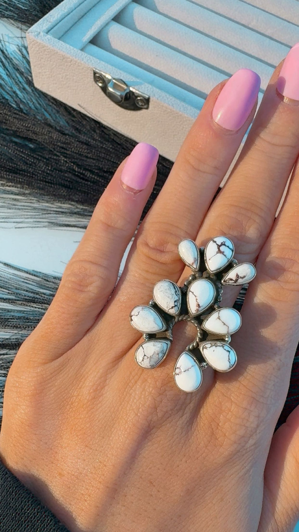 NAJA RINGS: Adjustable Kingman & Wild Horse 10 Stone Sterling Silver Rings