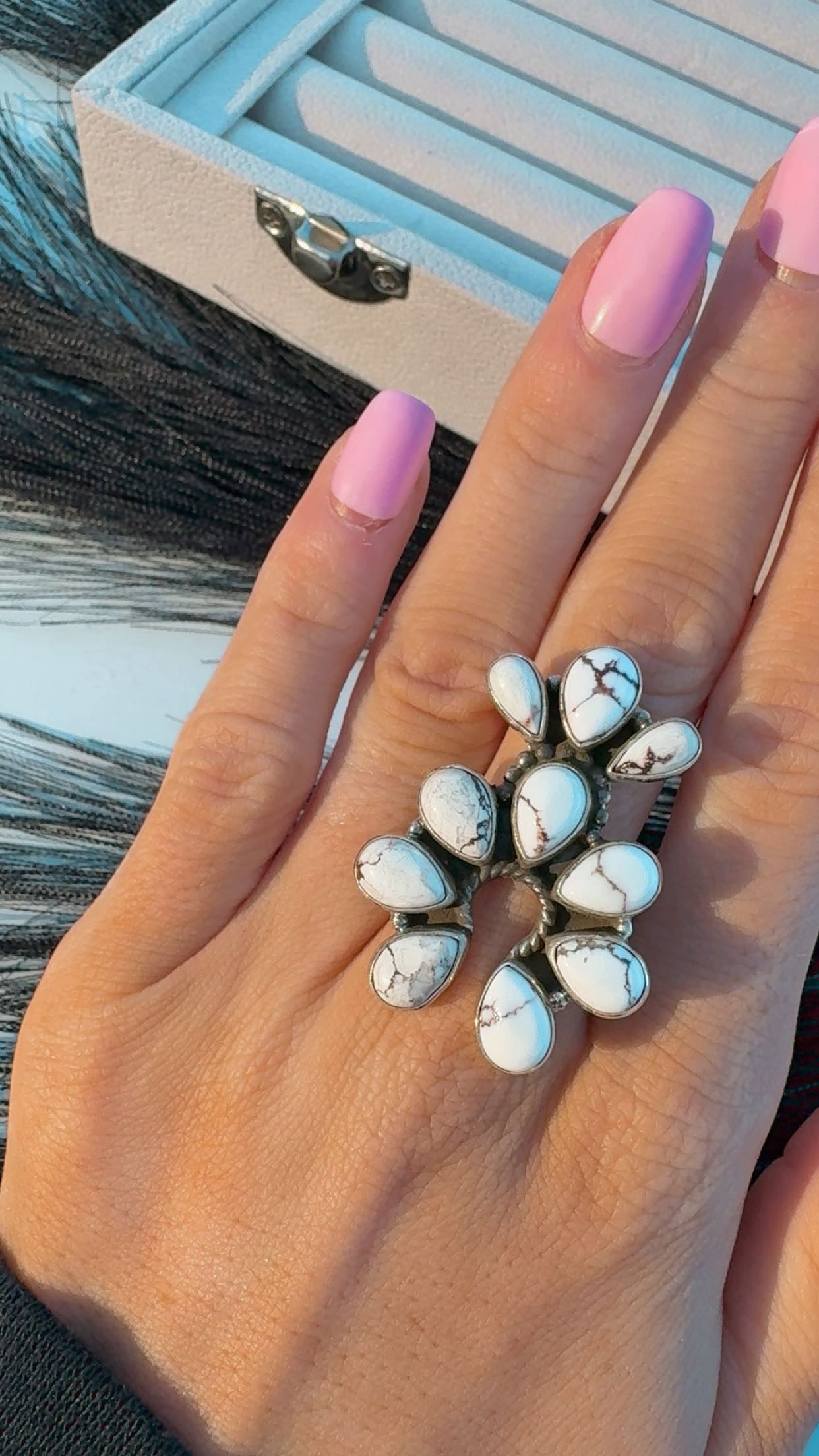 NAJA RINGS: Adjustable Kingman & Wild Horse 10 Stone Sterling Silver Rings