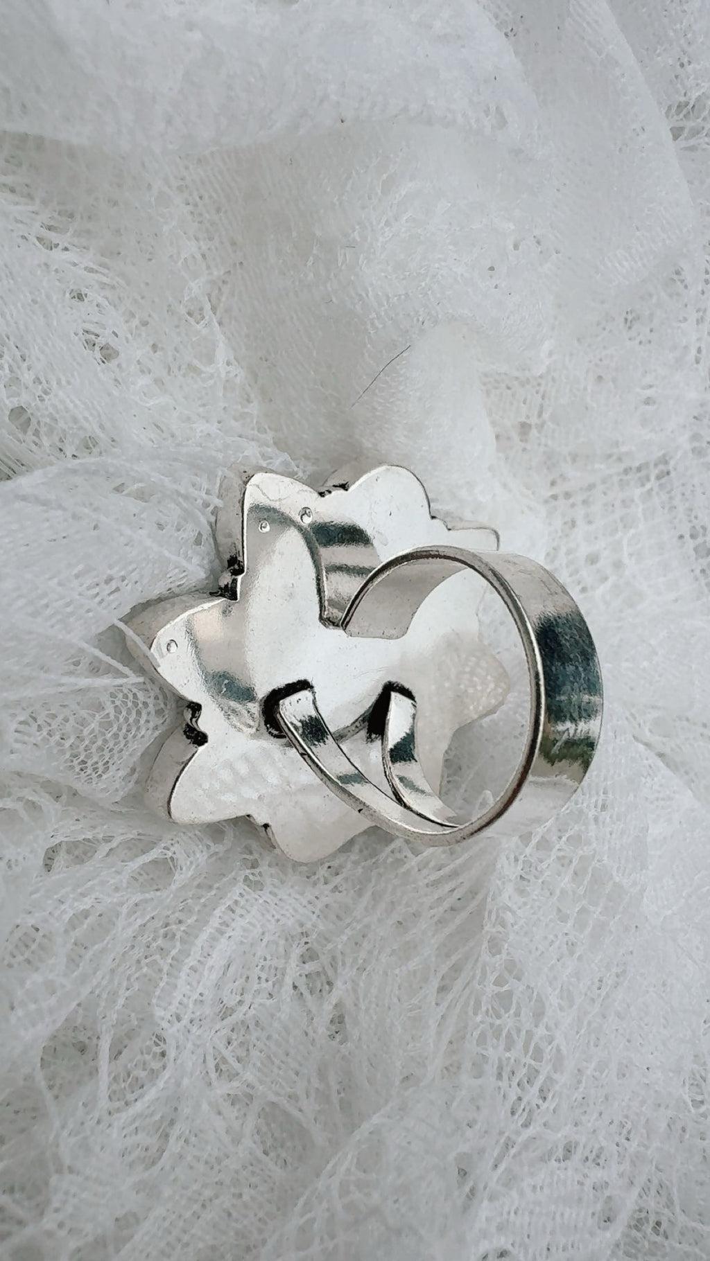 White Buffalo Flower Cluster Rings: Sterling Plated 925 (1 3/8”)