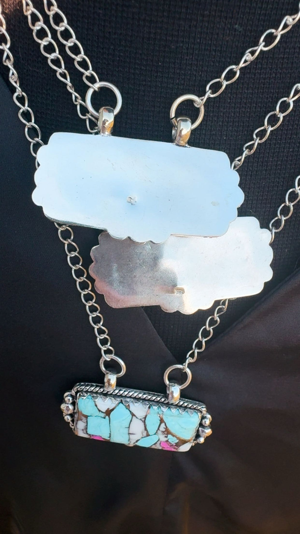 COTTON CANDY JUMBO BAR NECKLACES: Sterling Silver Plated 1 3/4” by 3/4” & 20” adjustable chain