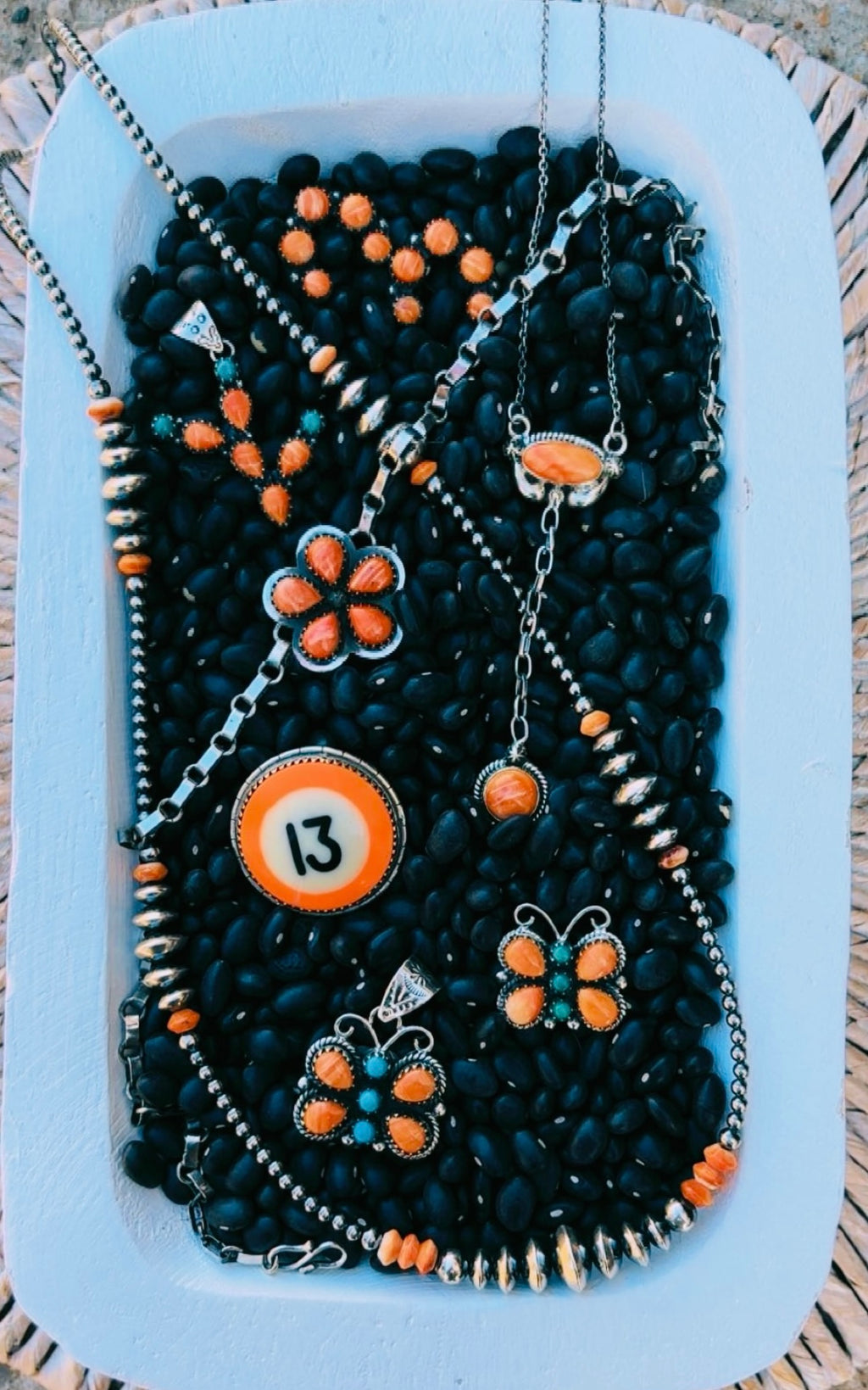 ORANGE SUNSET DROP: Ft. Orange Spiny & Composite Sterling Silver Pieces