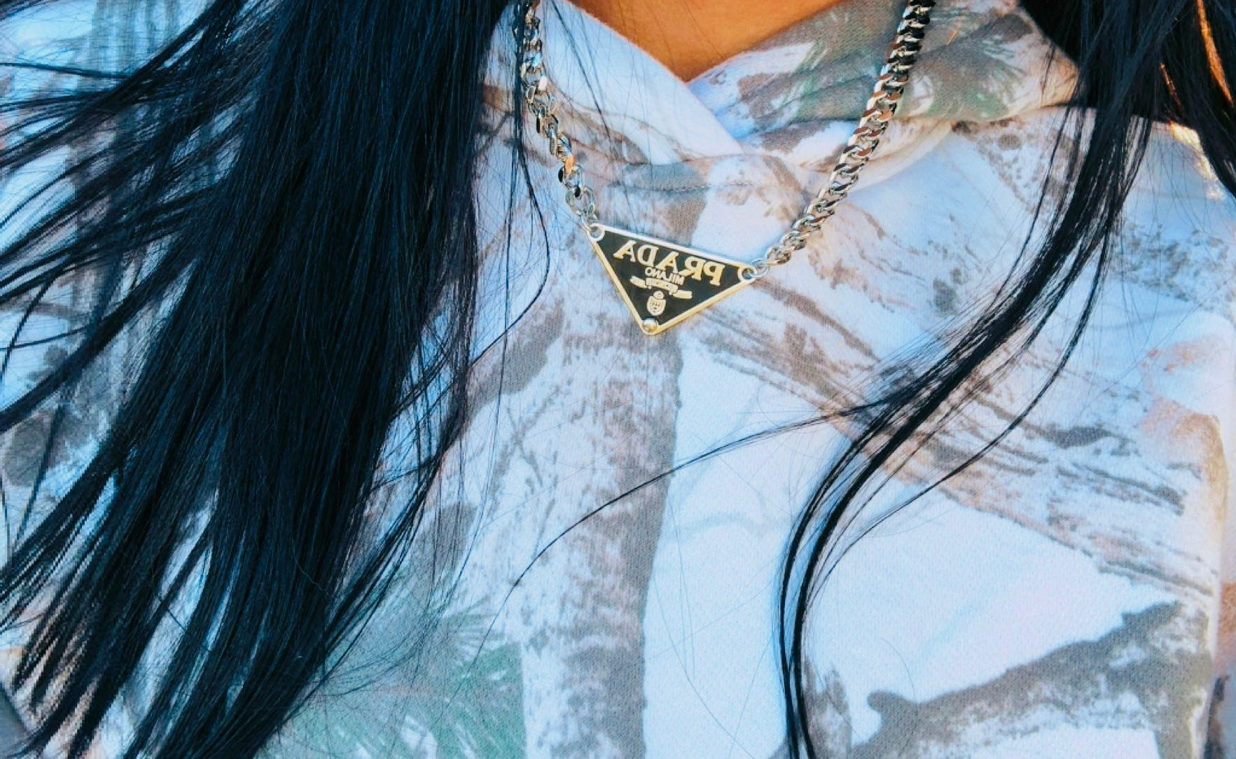 PRADA CHARM STAINLESS STEEL CHAIN NECKLACES 16”  (Few on hand, then pre order is only 1 week:)