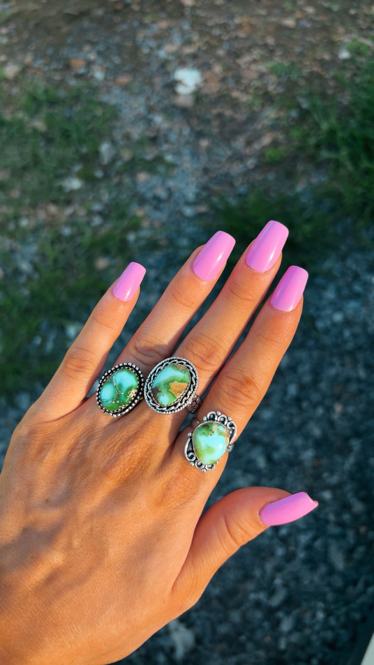 SONORAN TURQUOISE STERLING PLATED RINGS: All Adjustable, 925 plated