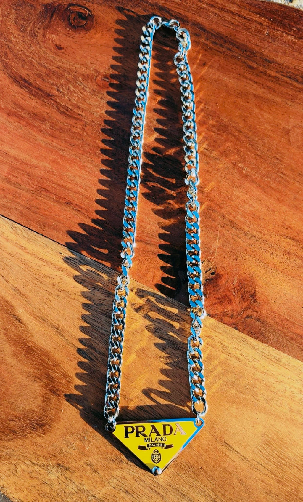PRADA CHARM STAINLESS STEEL CHAIN NECKLACES 16”  (Few on hand, then pre order is only 1 week:)