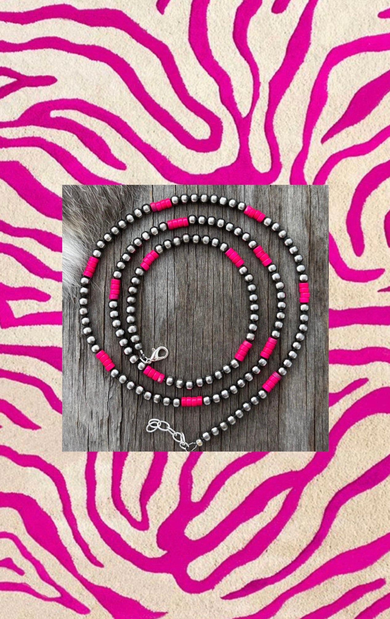 PINK DYED TURQUOISE HEISHI BEAD GERMAN SILVER 5mm NAVAJO MADE PEARLS- PRE ORDER (2 week biz day TAT)