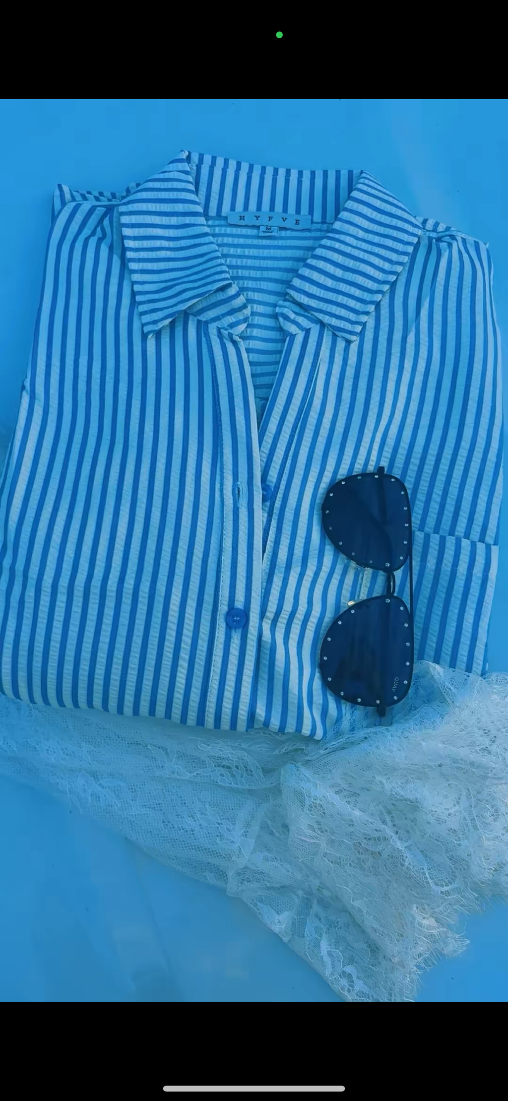 “SADDLE STRIPE TOP” Black & Baby Blue, Women’s S-L