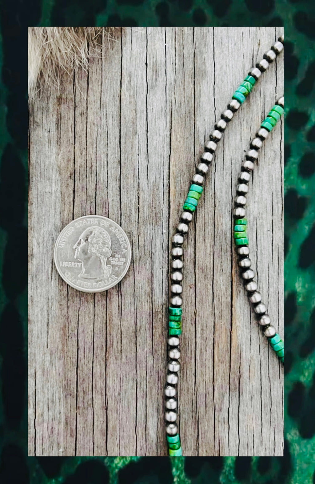 4mm GERMAN SILVER NAVAJO STRUNG PEARLS &GREEN TURQUOISE HEISHI BEADS (PRE ORDER)