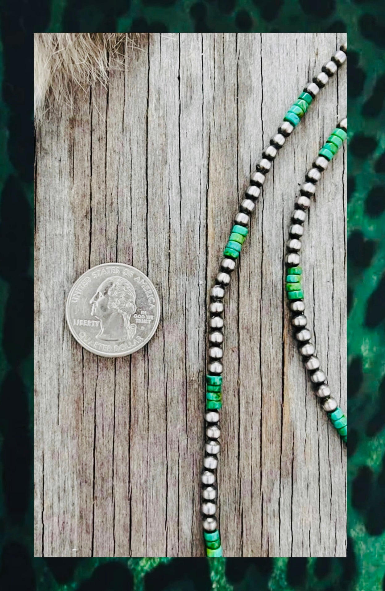 4mm GERMAN SILVER NAVAJO STRUNG PEARLS &GREEN TURQUOISE HEISHI BEADS (PRE ORDER)