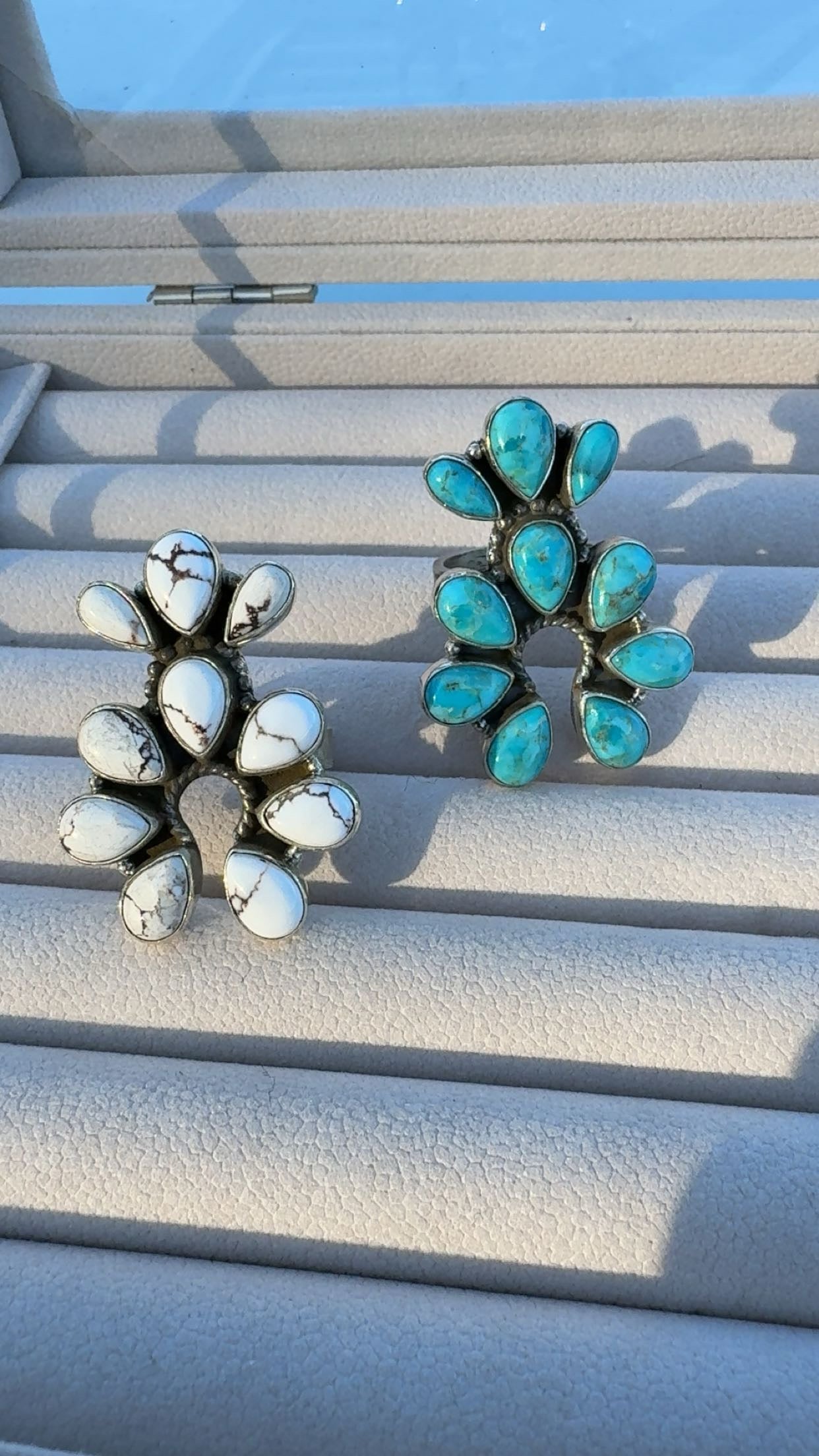 NAJA RINGS: Adjustable Kingman & Wild Horse 10 Stone Sterling Silver Rings