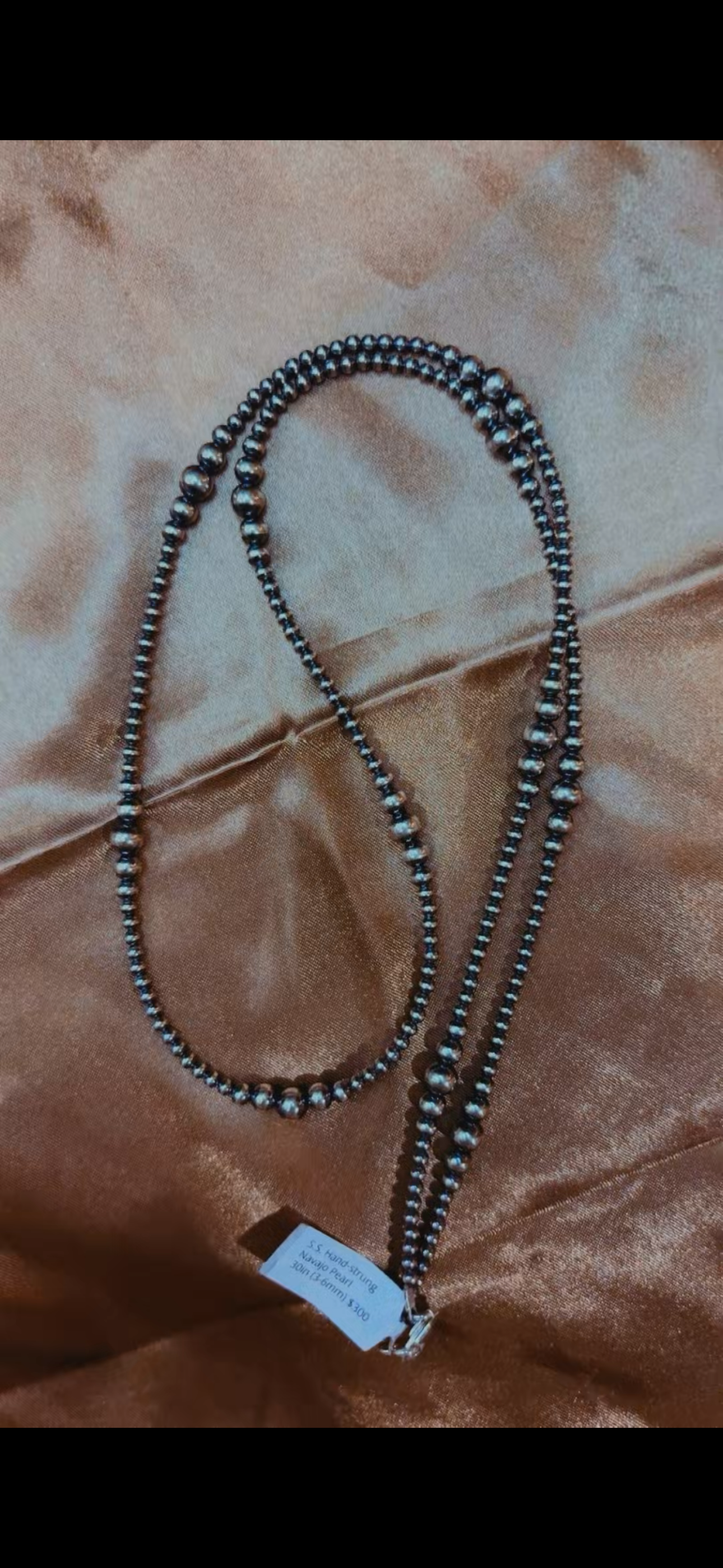 NAVAJO STRUNG 30” GRADUATED PEARLS: Finished in New Mexico 3-6mm