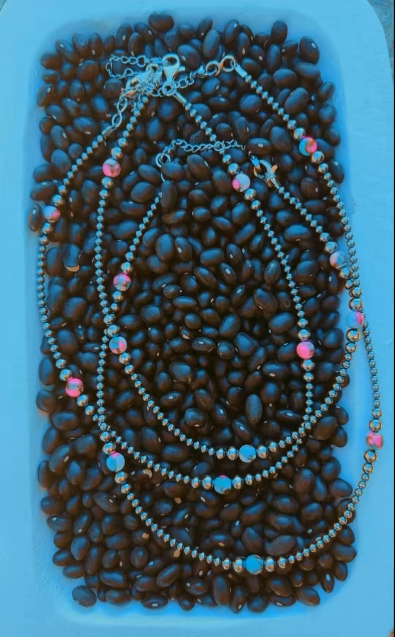 Cotton Candy turquoise Sterling Graduated Pearls 3-6mm 16” with extender (Pre- Order)