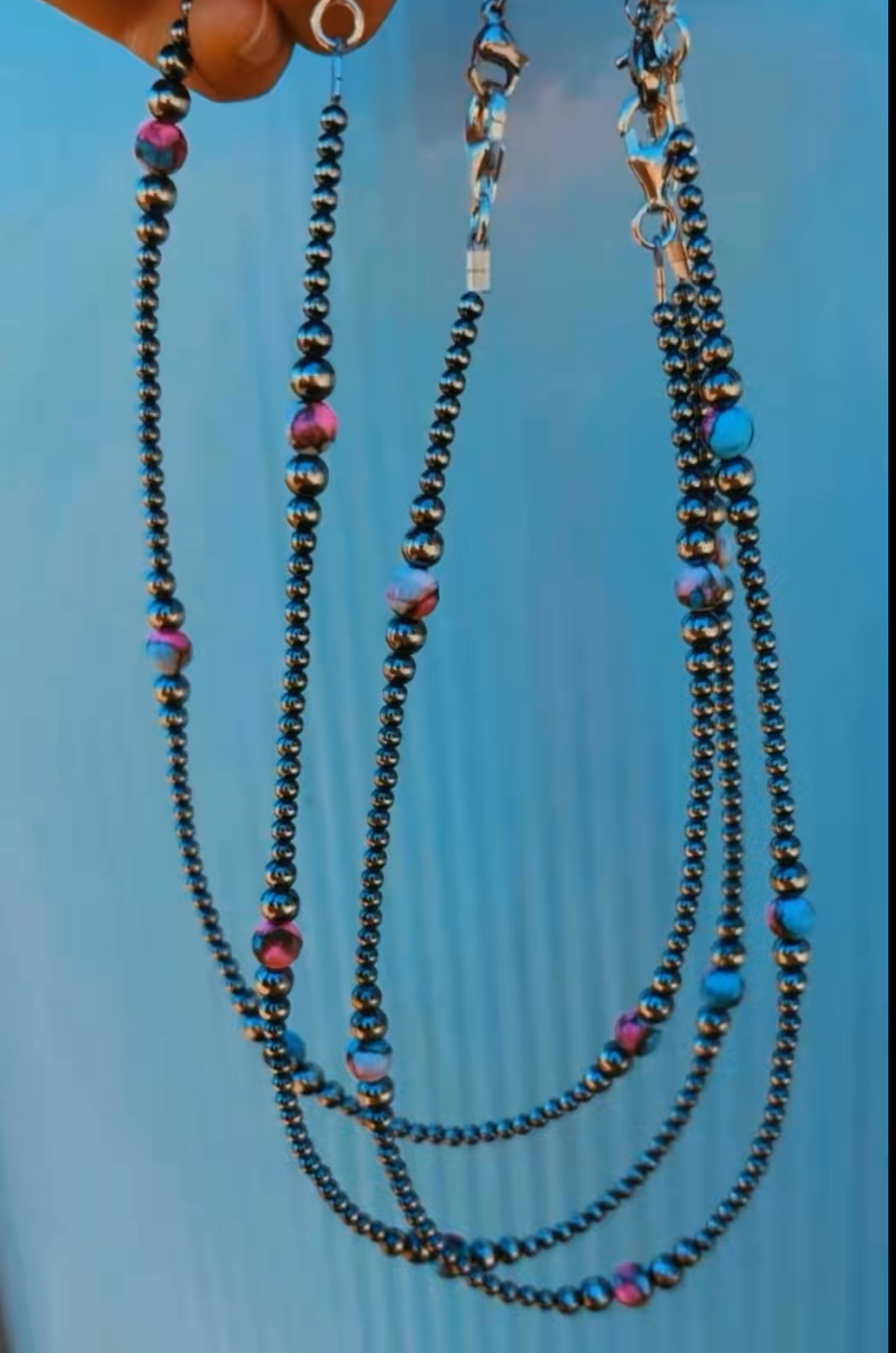 Cotton Candy turquoise Sterling Graduated Pearls 3-6mm 16” with extender (Pre- Order)