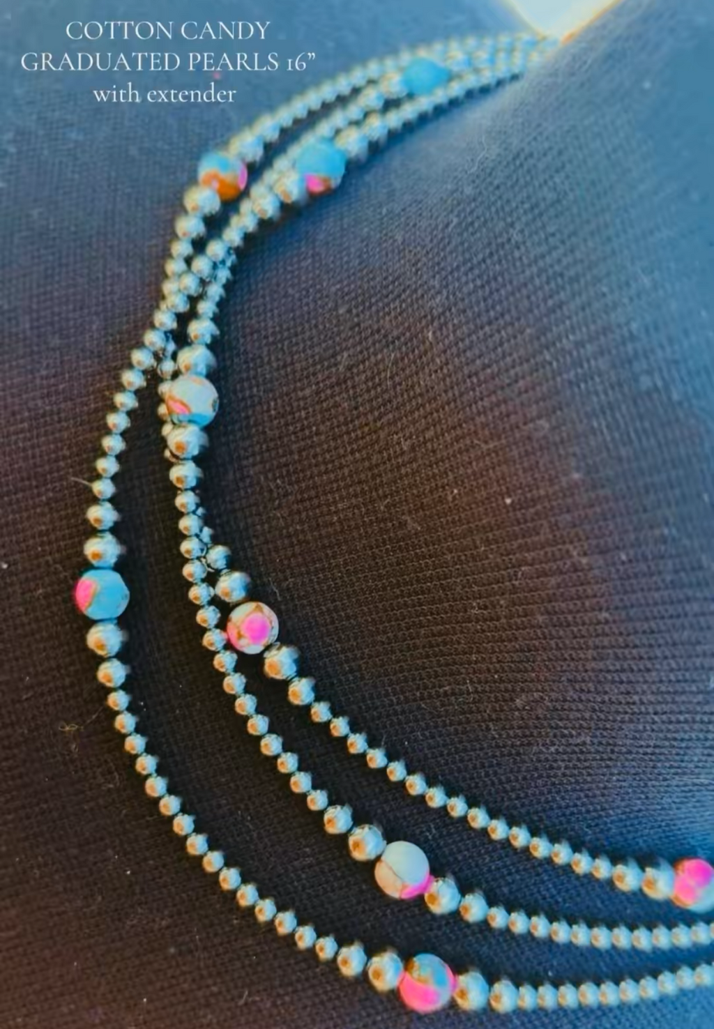 Cotton Candy turquoise Sterling Graduated Pearls 3-6mm 16” with extender (Pre- Order)