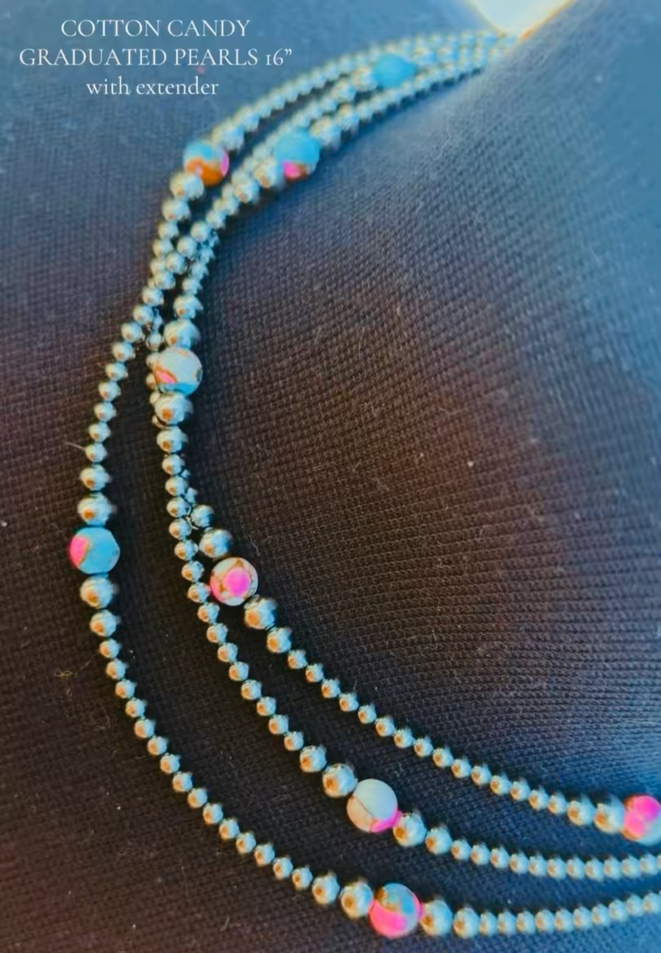 Cotton Candy turquoise Sterling Graduated Pearls 3-6mm 16” with extender (Pre- Order)
