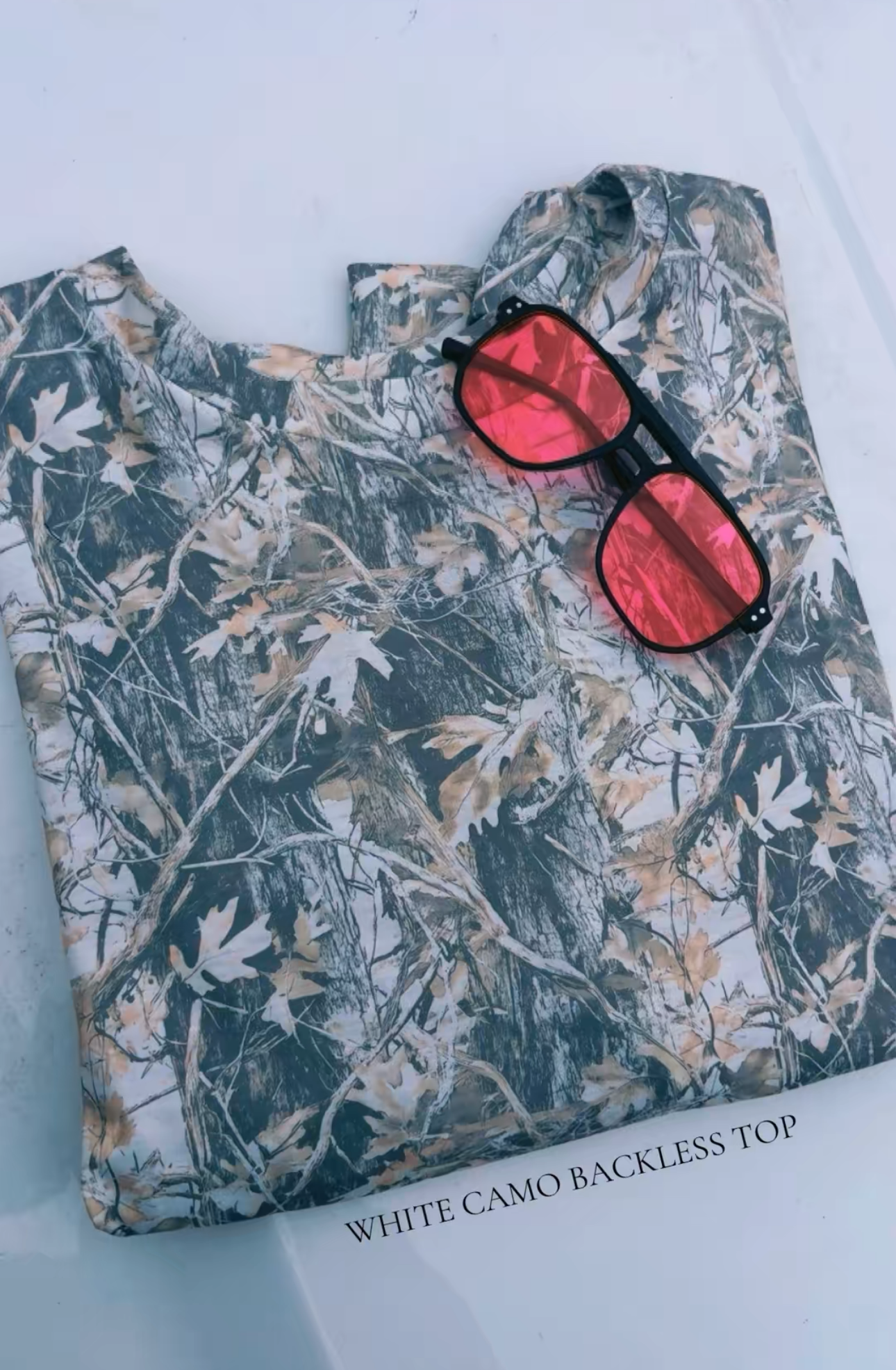 WHITE CAMO BACKLESS TOP (pre-order)